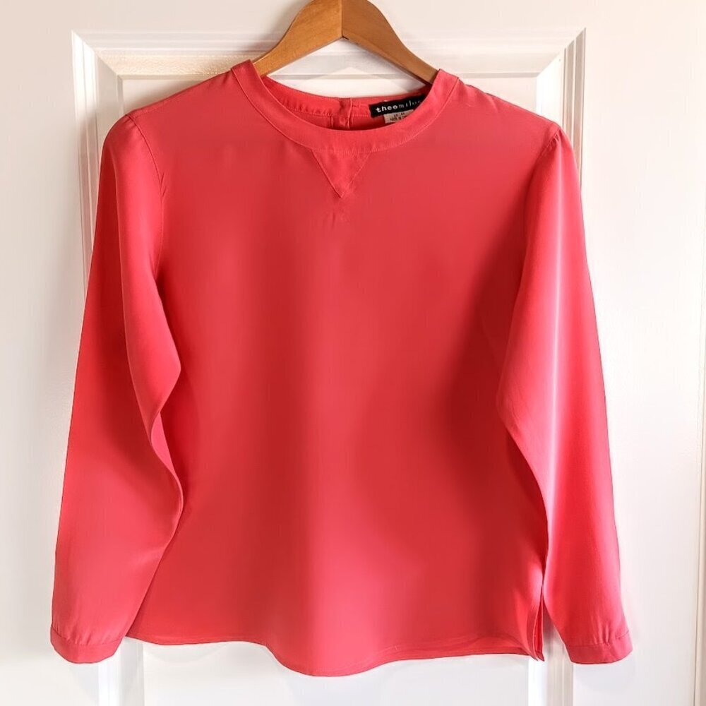 Theo Miles Petite Coral Pink Silk Top